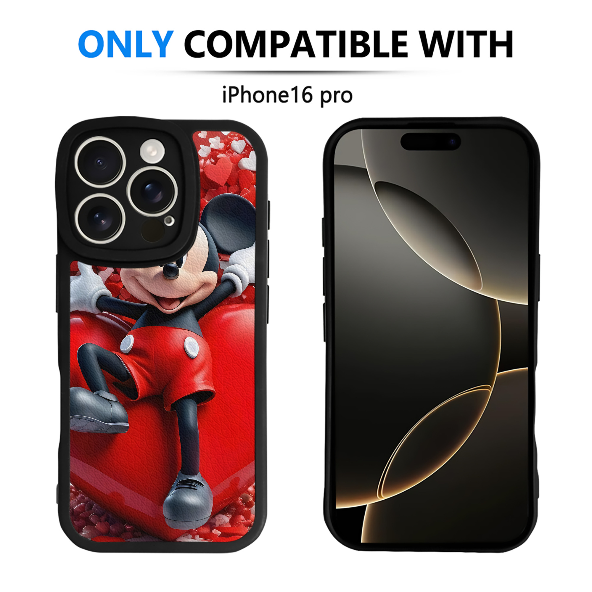 （画像用） ミッキーマウス Mickey Mouse 【iPhone 16シリーズ対応】シリコンスマホケース（レザー調） 材質：シリコン